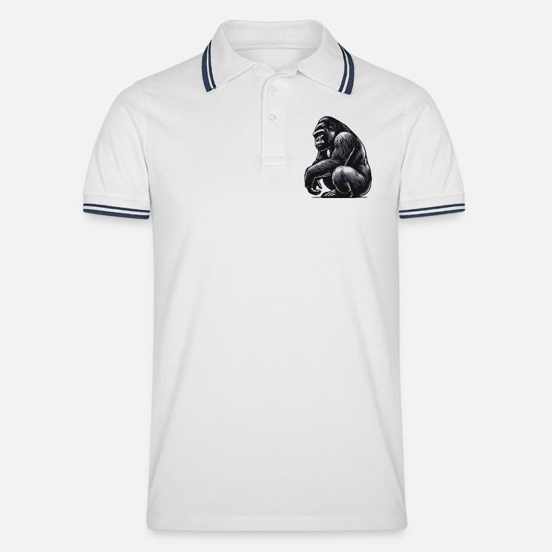 Gorilla - Männer Tipped Poloshirt - Weiß/Navy