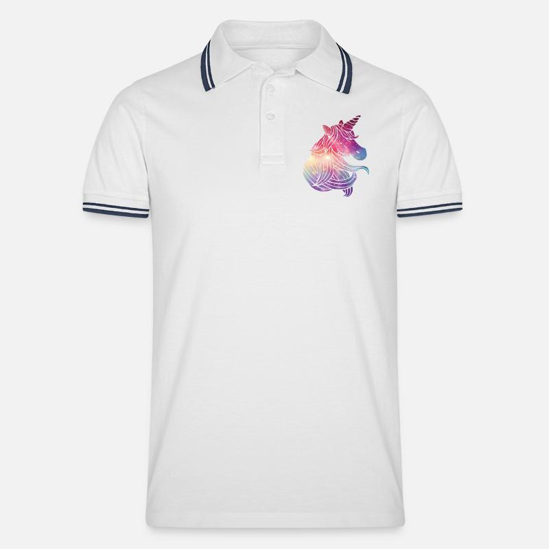 Einhorn Glitzer - Männer Tipped Poloshirt - Weiß/Navy