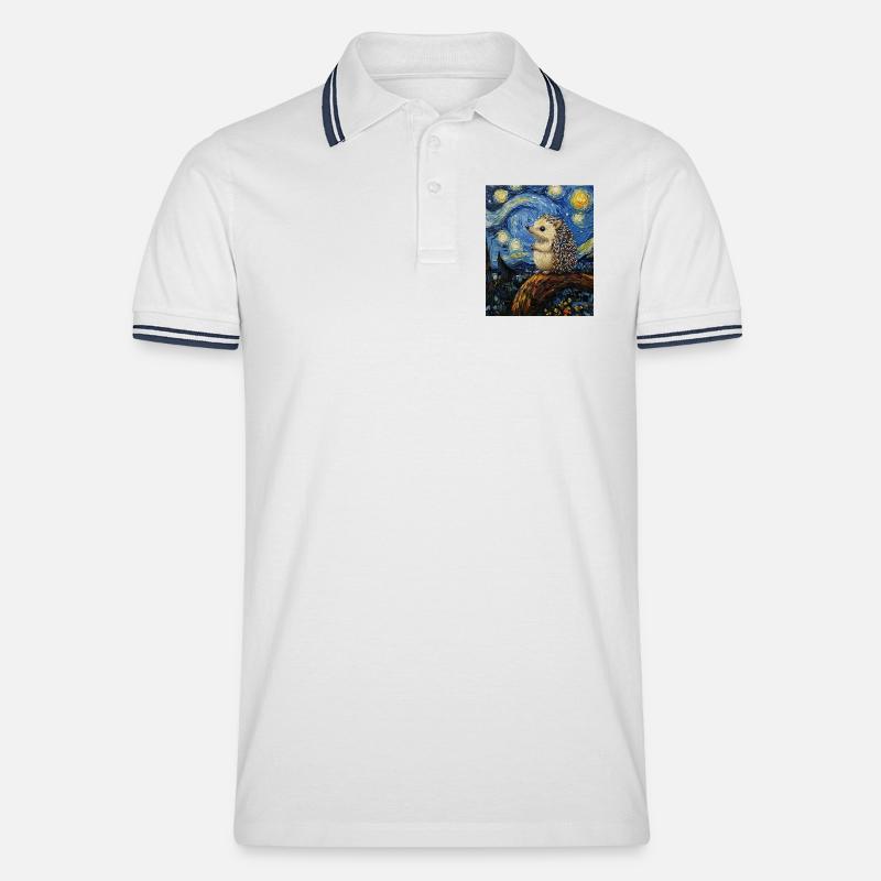  Igel Van Gogh Style Starry Night - Männer Tipped Poloshirt - Weiß/Navy