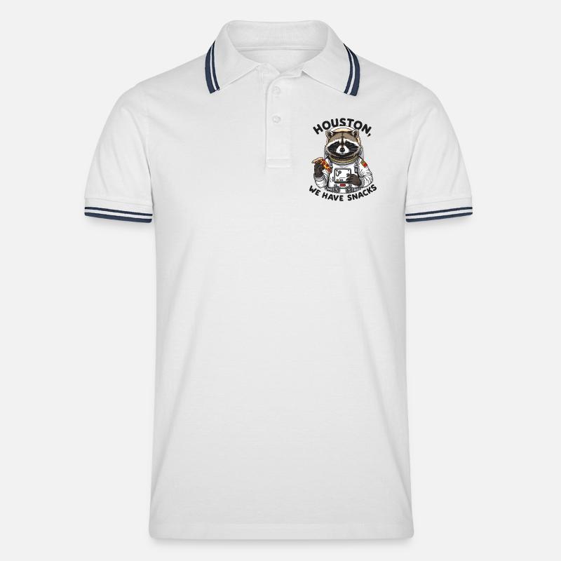 Waschbär Astronaut Houston We Have Snacks - Männer Tipped Poloshirt - Weiß/Navy