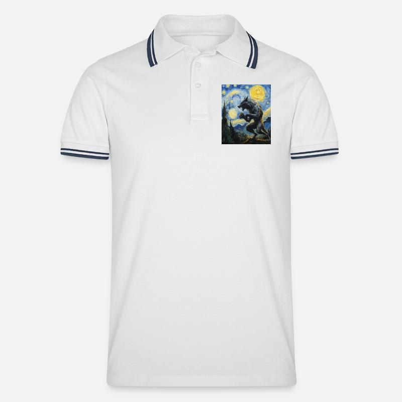 Werwolf Wolf Van Gogh Style - Männer Tipped Poloshirt - Weiß/Navy