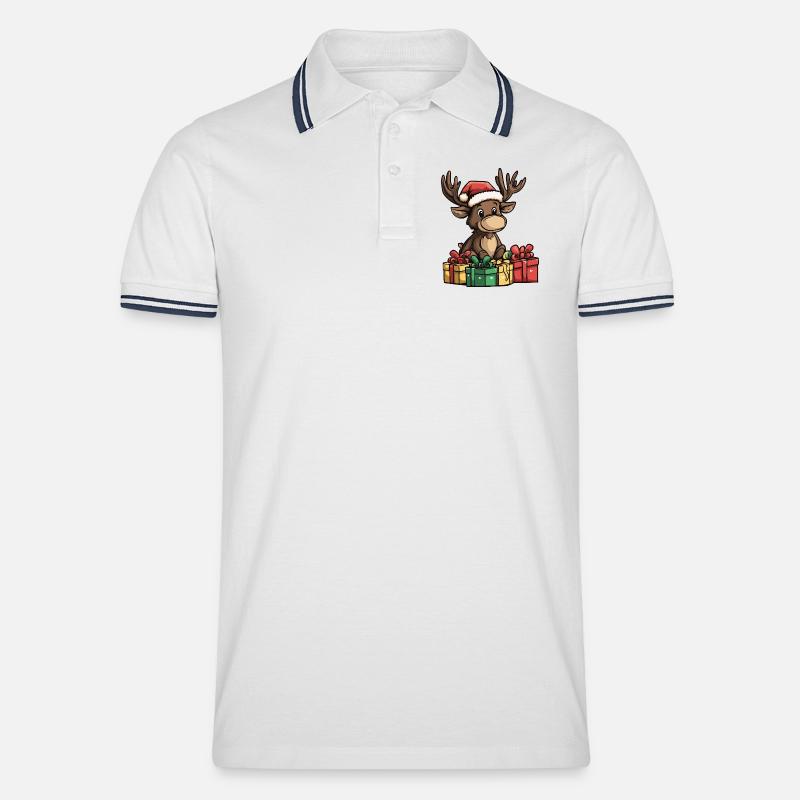 Elch Weihnachten Geschenke - Männer Tipped Poloshirt - Weiß/Navy