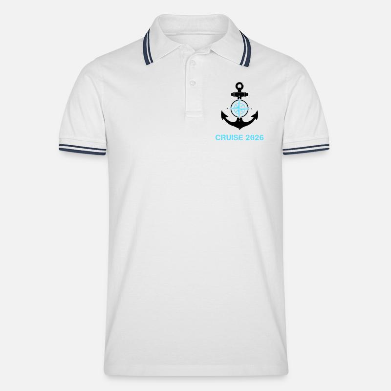 Anker Kompass Cruise 2026 Logo - Männer Tipped Poloshirt - Weiß/Navy
