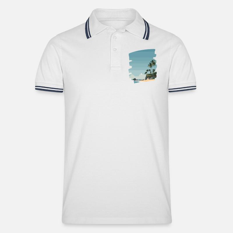 Sonnenuntergangsstrand mit Palmen - Männer Tipped Poloshirt - Weiß/Navy