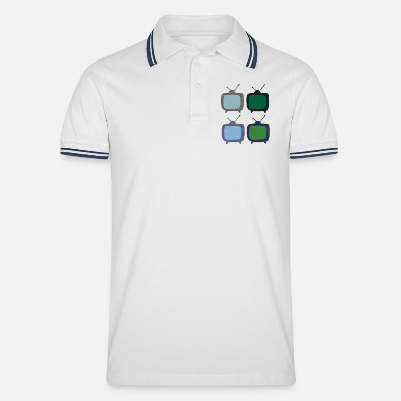 fernseher_4fach_bunt - Männer Tipped Poloshirt - Weiß/Navy