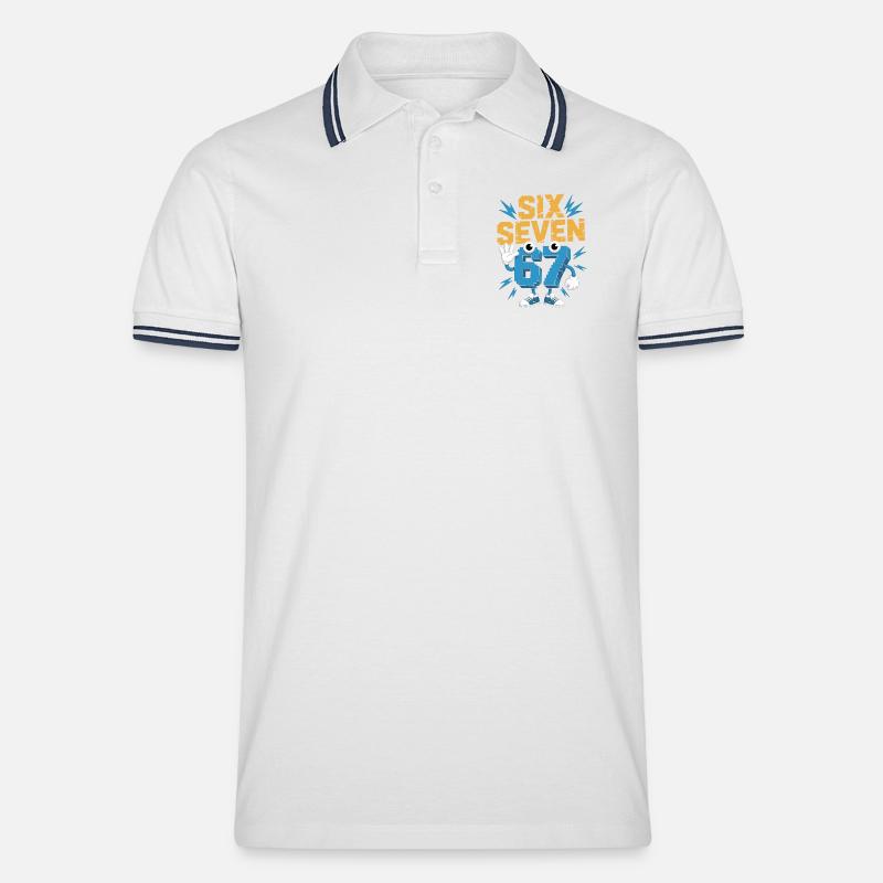 Zahlenheld 67 im Comicstil - Männer Tipped Poloshirt - Weiß/Navy