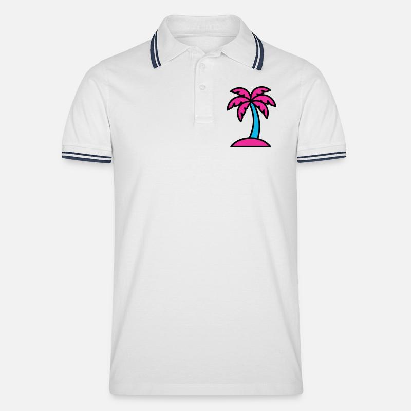 Neon Palm Tree 90s Vaporwave - Men's Tipped Polo Shirt - white/navy