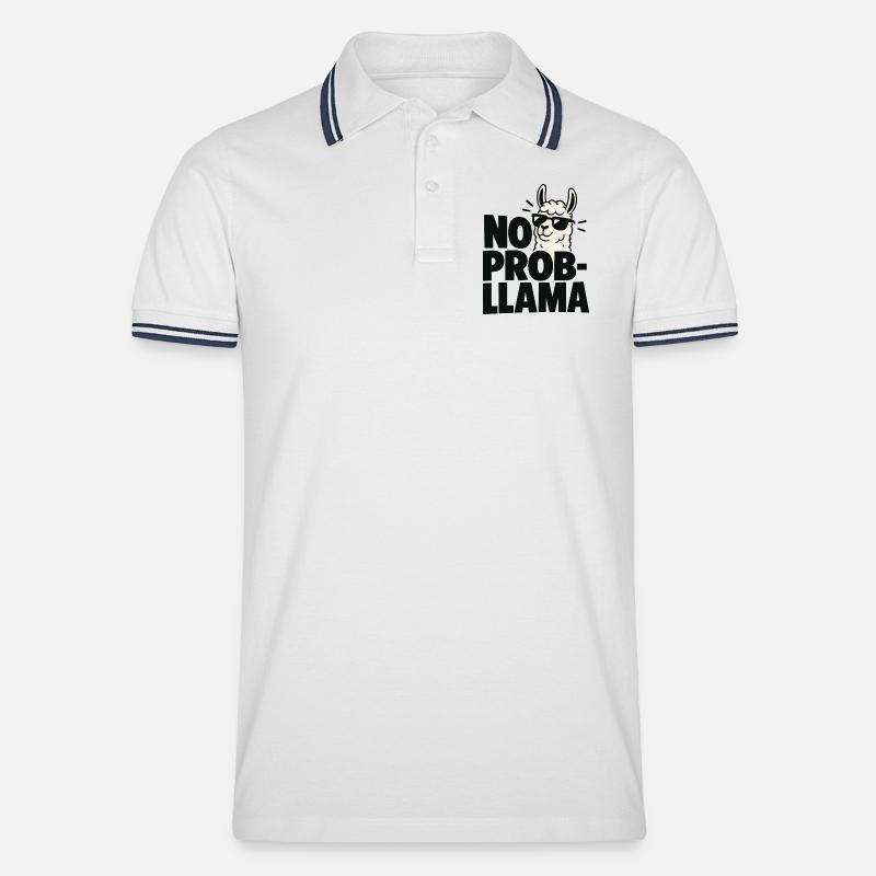 No Probllama Cool Lama Spruch - Männer Tipped Poloshirt - Weiß/Navy