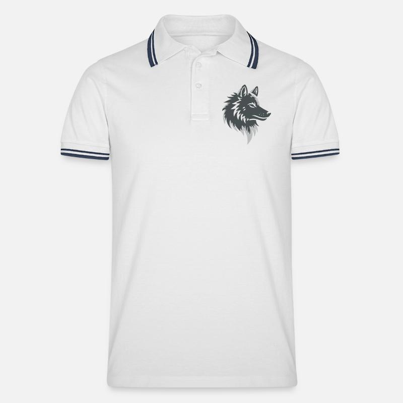 Wolfsruf im Graustil - Männer Tipped Poloshirt - Weiß/Navy