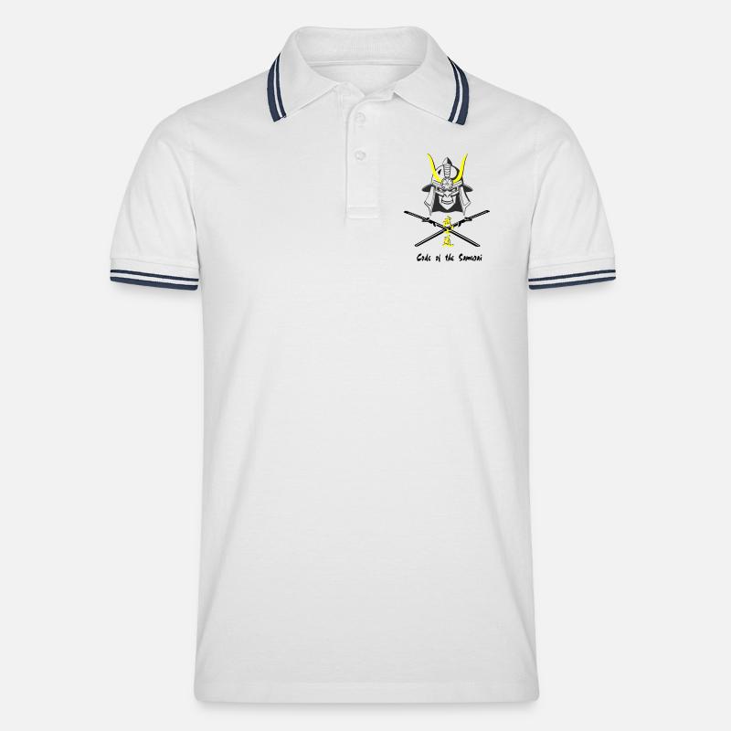 Samuraihelm Kabuto 4 - Männer Tipped Poloshirt - Weiß/Navy