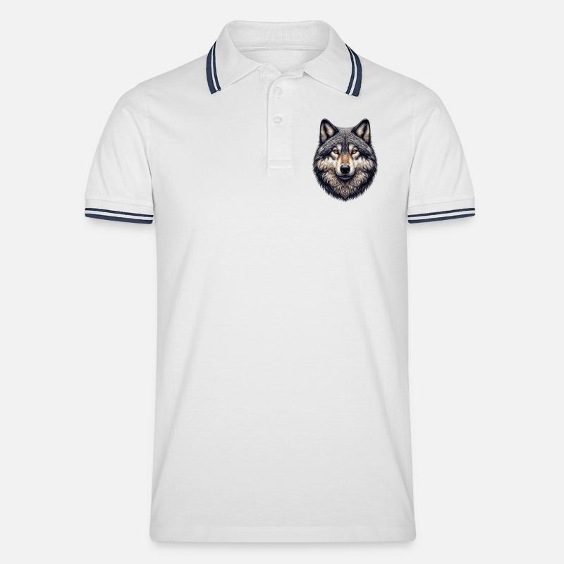 Wolf - Männer Tipped Poloshirt - Weiß/Navy