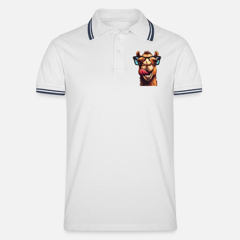 Kamel - Männer Tipped Poloshirt - Weiß/Navy