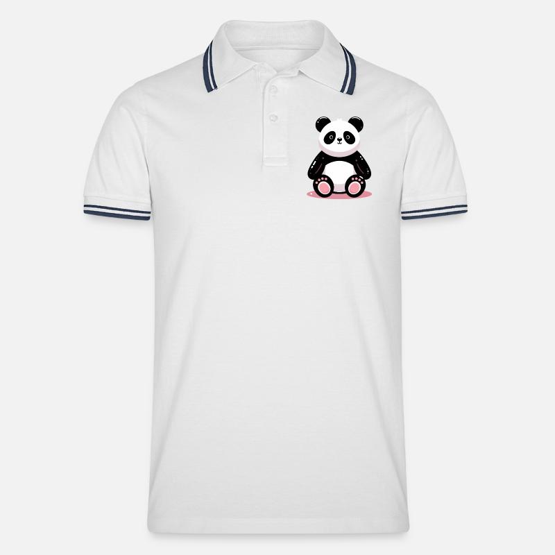 Panda - Männer Tipped Poloshirt - Weiß/Navy
