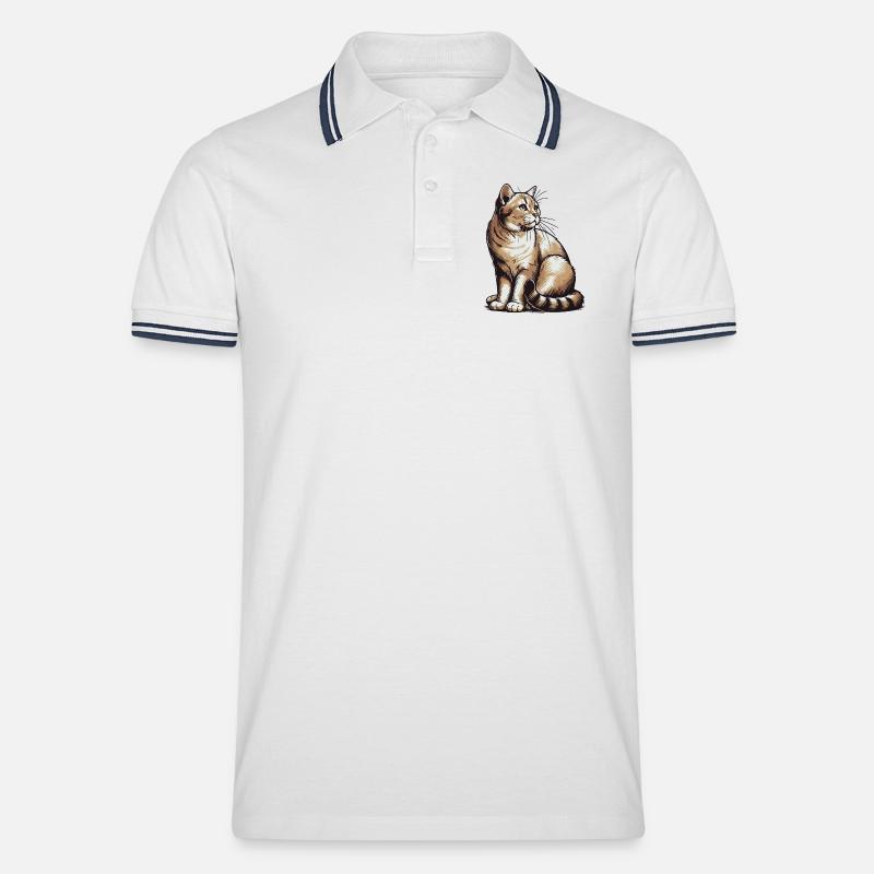 Katze - Männer Tipped Poloshirt - Weiß/Navy