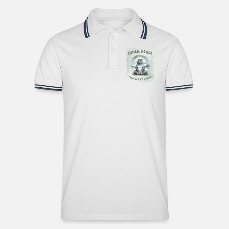 Inner Peace – Powered by Grass Design - Männer Tipped Poloshirt - Weiß/Navy