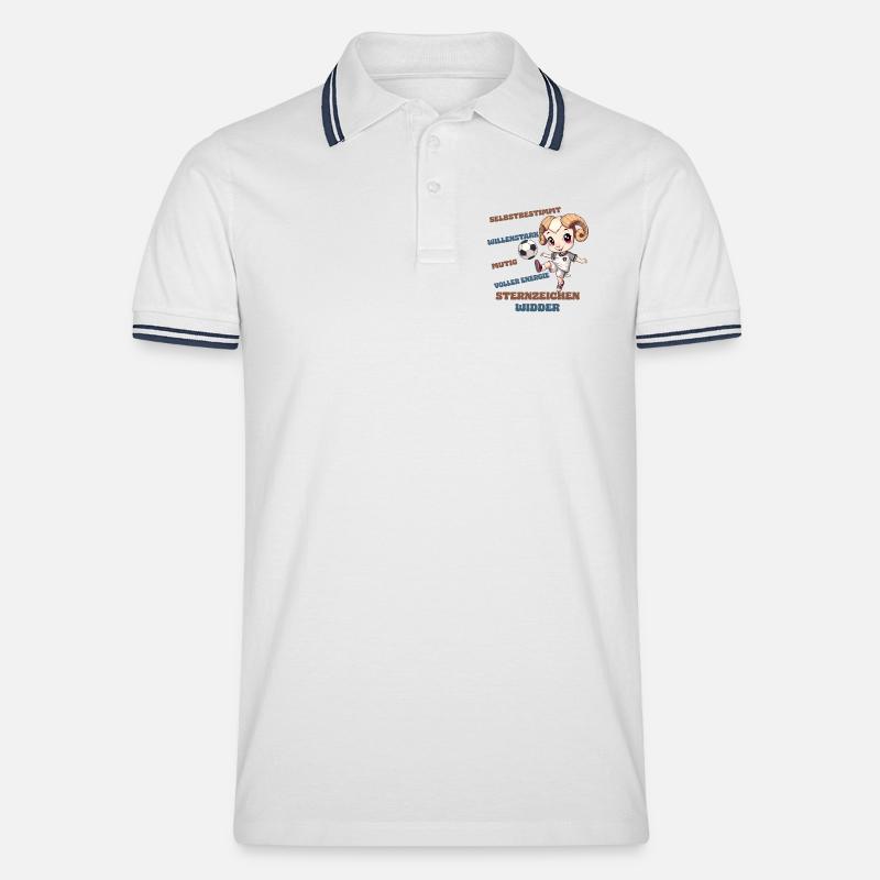 Fußball Sternzeichen Widder Eigenschaften Aries - Männer Tipped Poloshirt - Weiß/Navy
