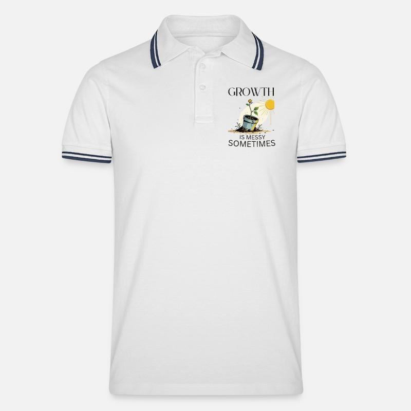 Wachstumsgeschichte mit Blume und Sonne - Männer Tipped Poloshirt - Weiß/Navy
