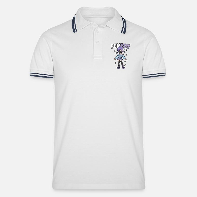 Femboy im Emo-Look mit Glitzer - Männer Tipped Poloshirt - Weiß/Navy