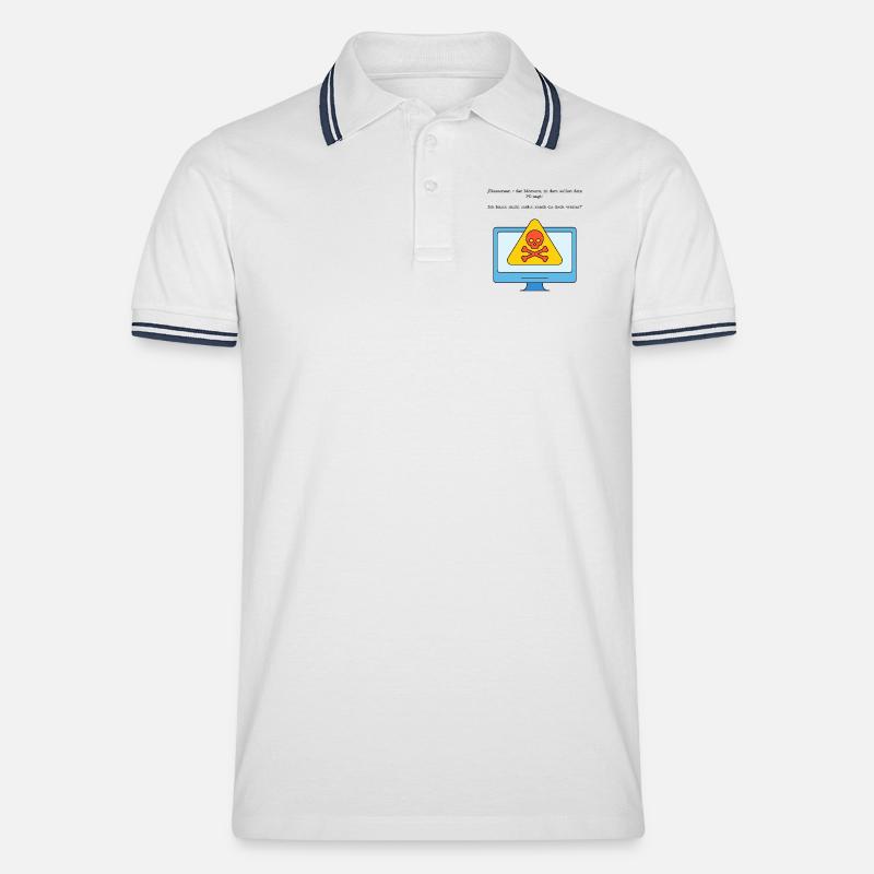 Blue Screen Humor Skull Warnung - Männer Tipped Poloshirt - Weiß/Navy