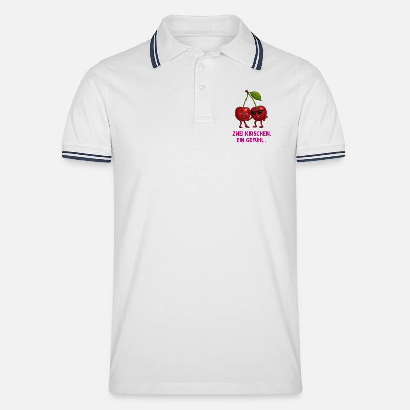 Zwei Kirschen, Ein Gefühl - Männer Tipped Poloshirt - Weiß/Navy