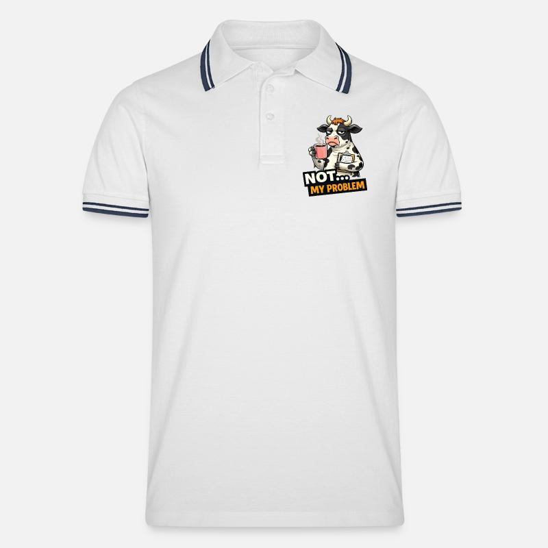 Nicht mein Problem: Kuhkaffee-Stimmung - Männer Tipped Poloshirt - Weiß/Navy