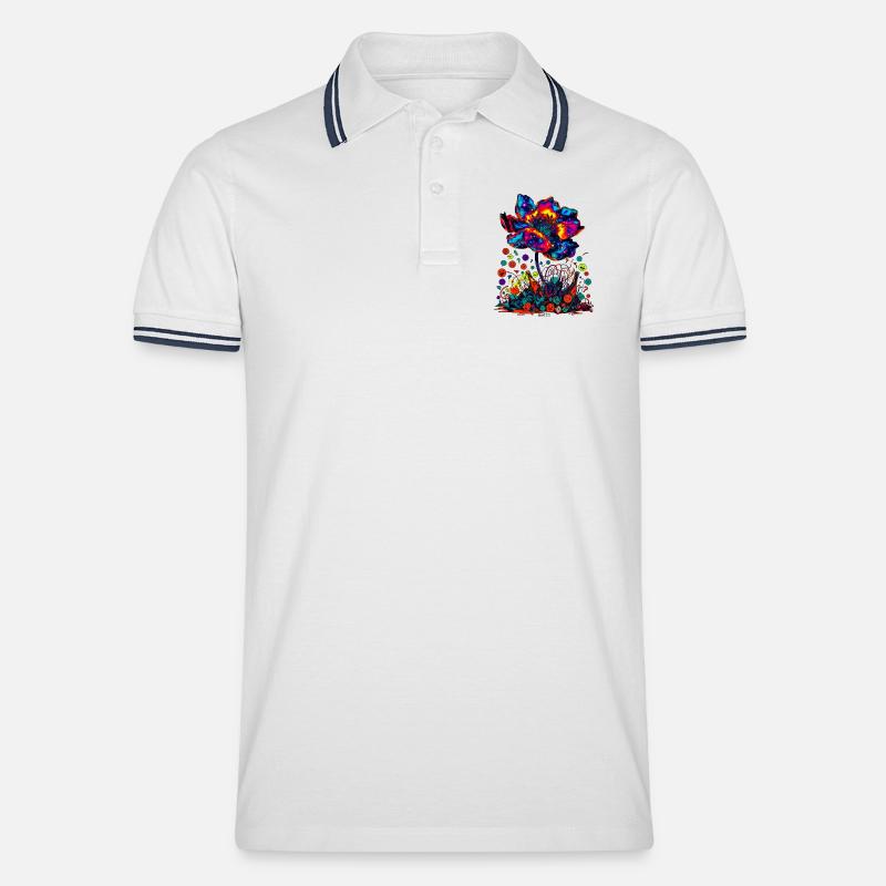 Cosmic Reset Bloom 2.0 - Männer Tipped Poloshirt - Weiß/Navy