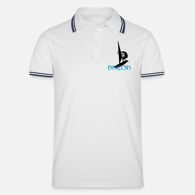 Windsurfen / Windsurfer / Windsurf / Windsurfing - Männer Tipped Poloshirt - Weiß/Navy