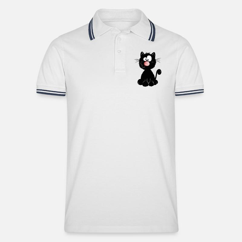 Schwarze Katze - Männer Tipped Poloshirt - Weiß/Navy
