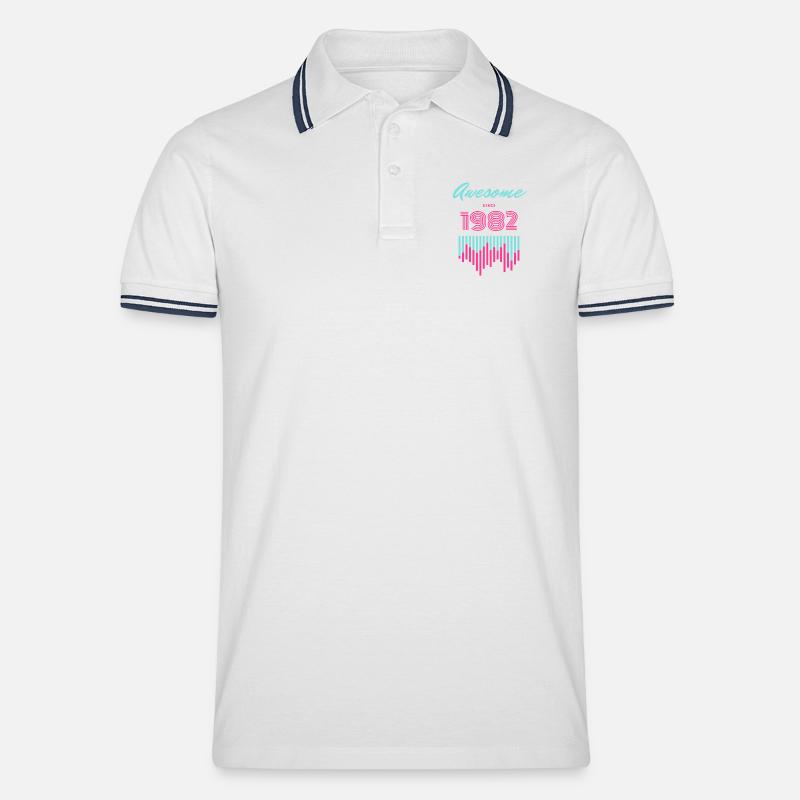 Genial seit 1982 Neon Pulse - Männer Tipped Poloshirt - Weiß/Navy