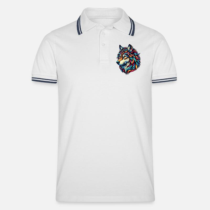 Wolf - Männer Tipped Poloshirt - Weiß/Navy