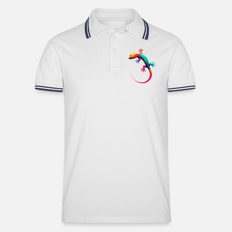 Gecko - Männer Tipped Poloshirt - Weiß/Navy