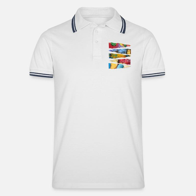 Abstraktes buntes Farbschicht-Design - Männer Tipped Poloshirt - Weiß/Navy