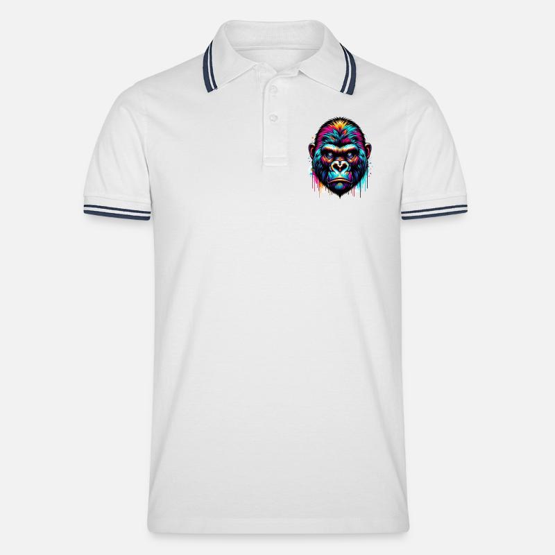 Gorilla - Männer Tipped Poloshirt - Weiß/Navy