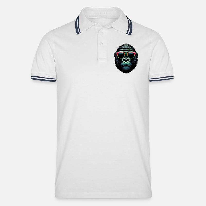 Gorilla - Männer Tipped Poloshirt - Weiß/Navy