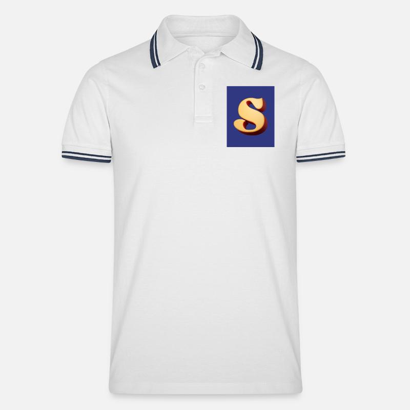 3D Hellbrauner Buchstabe S Look - Männer Tipped Poloshirt - Weiß/Navy