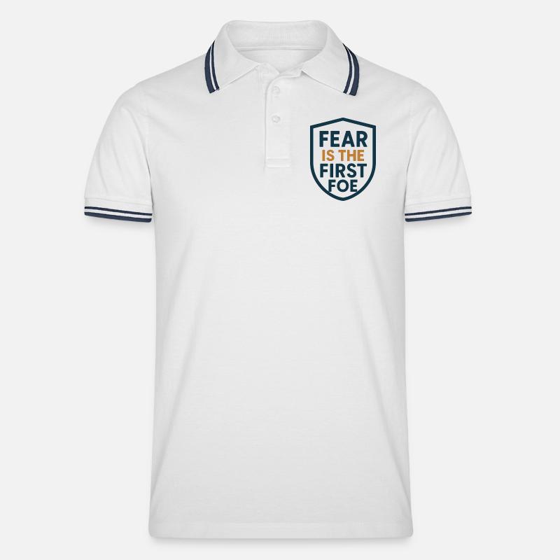 Furcht ist das erste Feindschild-Design - Männer Tipped Poloshirt - Weiß/Navy