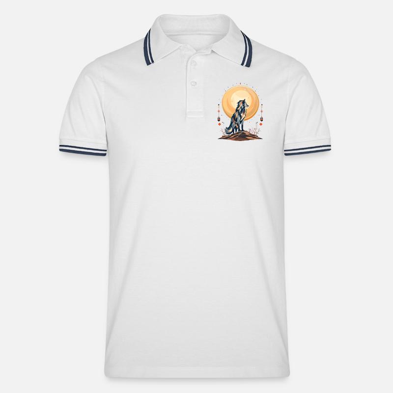 Boho Wolf - Männer Tipped Poloshirt - Weiß/Navy