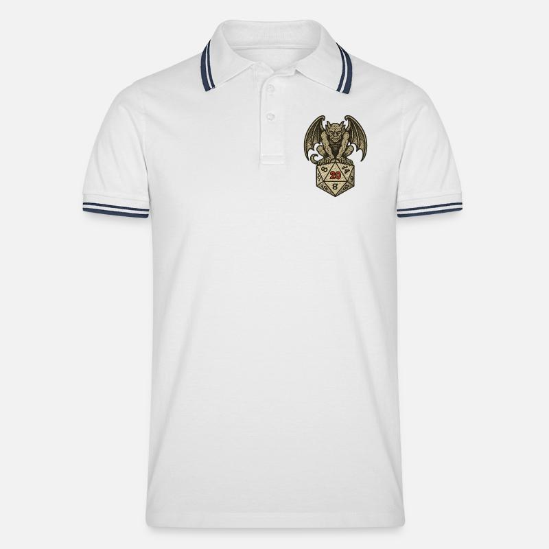 Gargoyle auf einem W20-Würfelbogen - Männer Tipped Poloshirt - Weiß/Navy