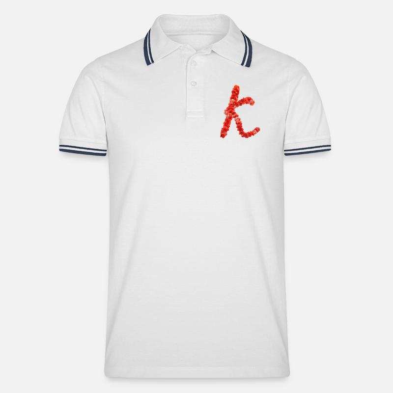 Initial K aus Mohnblumen - Männer Tipped Poloshirt - Weiß/Navy