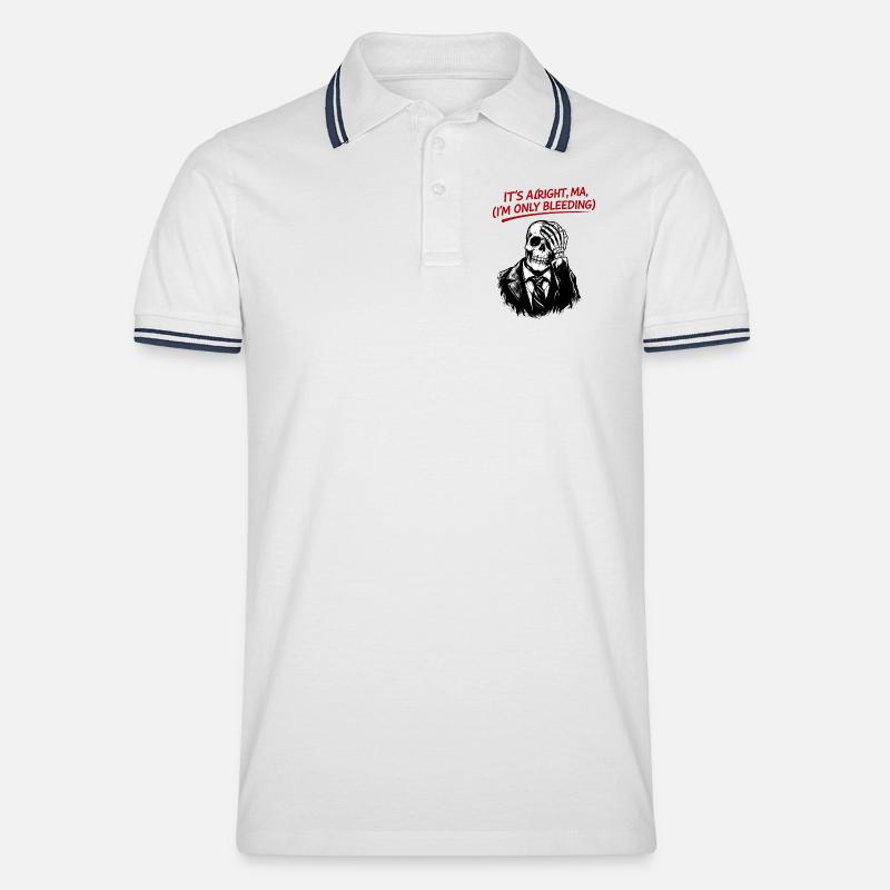 Skelett im Anzug mit rotem Text - Männer Tipped Poloshirt - Weiß/Navy