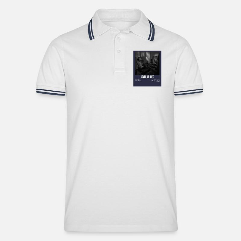 LevelUp Retro Gamer Tee - Männer Tipped Poloshirt - Weiß/Navy