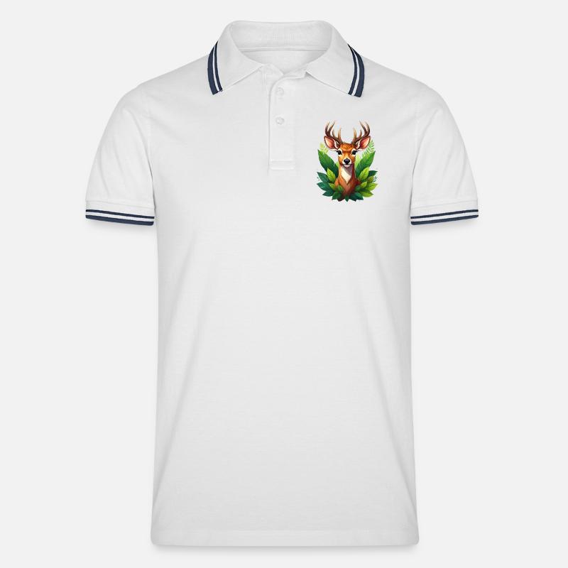 Ein Reh oder Hirsch im Wald - Männer Tipped Poloshirt - Weiß/Navy