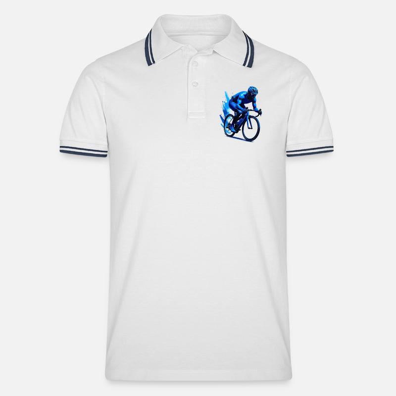 Ciclista su strada in blu - Polo per uomo - bianco/navy
