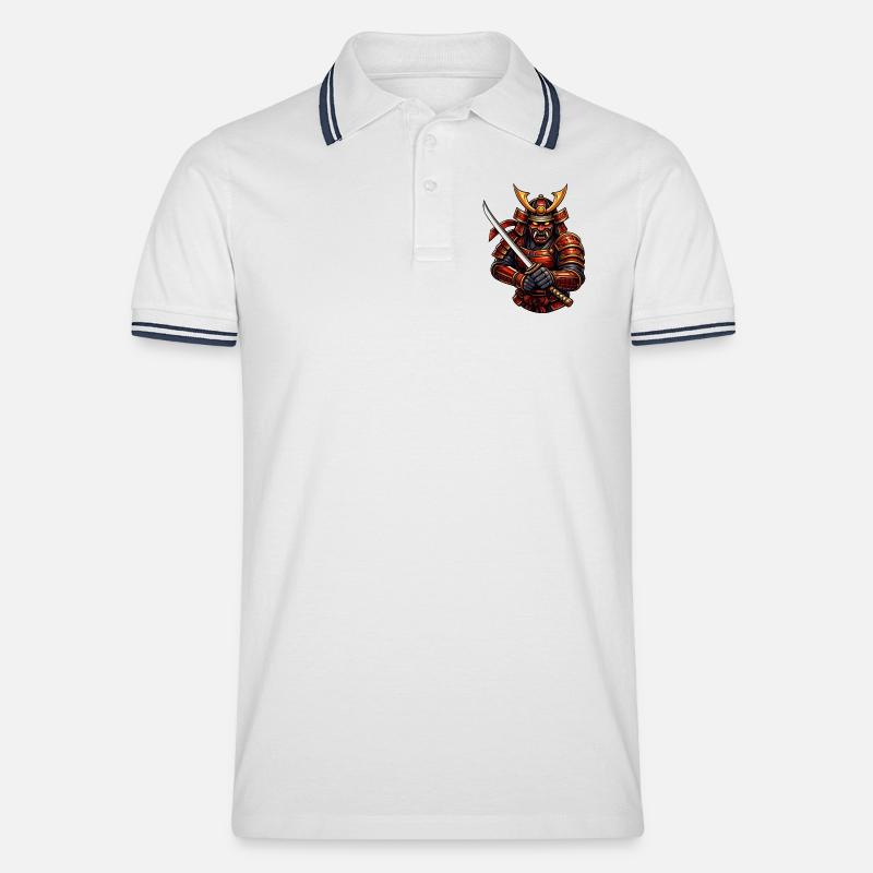 Kampfkunst-Samurai mit Schwert - Männer Tipped Poloshirt - Weiß/Navy