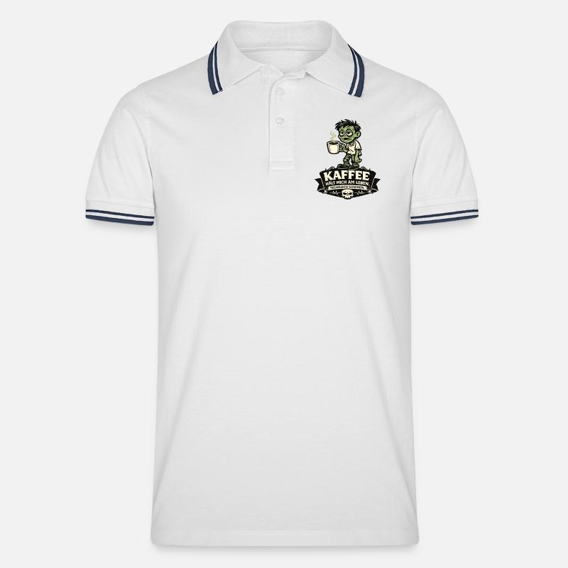 Kaffee Zombie Tech-Gag - Männer Tipped Poloshirt - Weiß/Navy