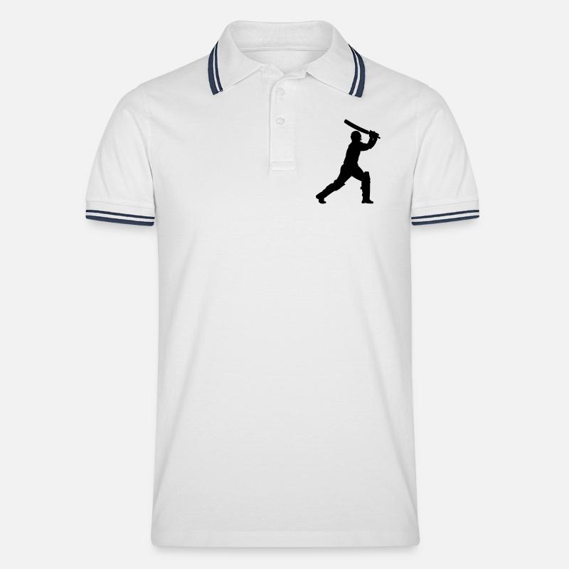 Cricket-Schattenbild - Männer Tipped Poloshirt - Weiß/Navy