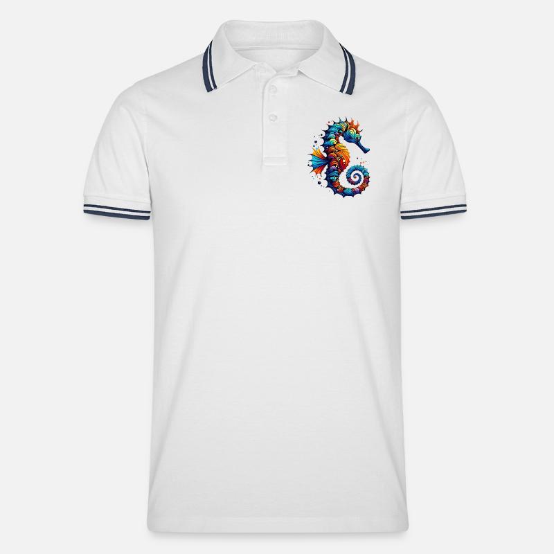 Seepferdchen - Männer Tipped Poloshirt - Weiß/Navy