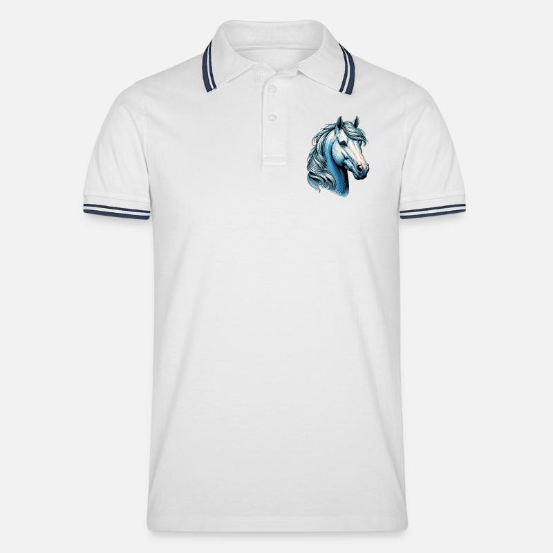 Pferd - Männer Tipped Poloshirt - Weiß/Navy