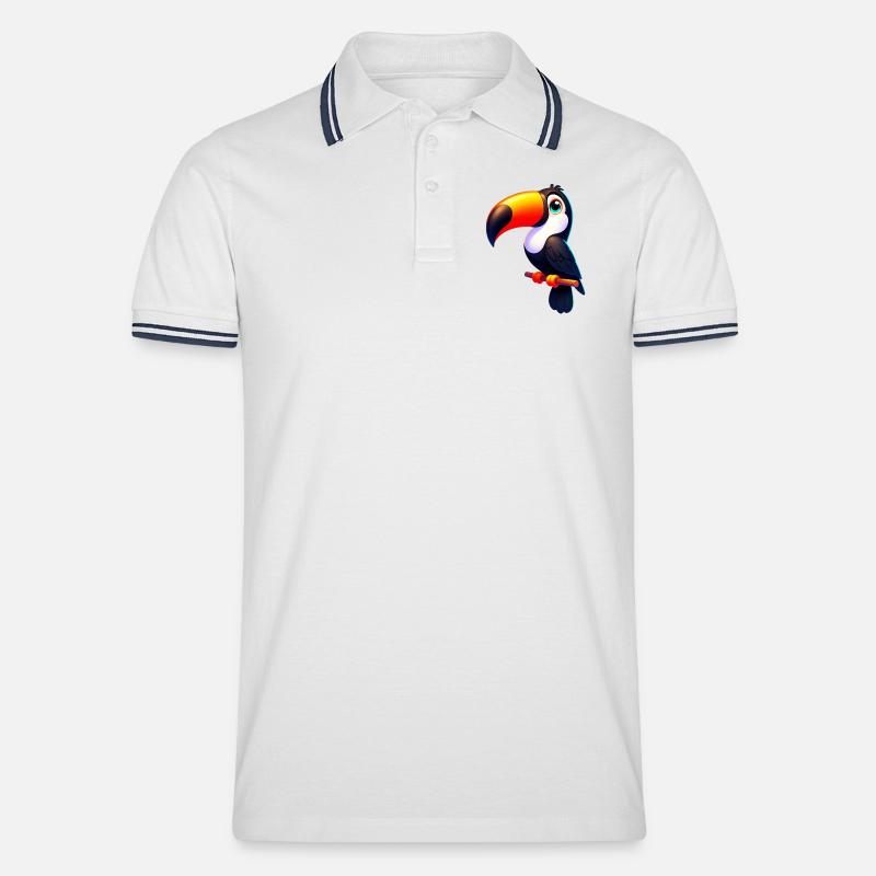 Tukan - Männer Tipped Poloshirt - Weiß/Navy