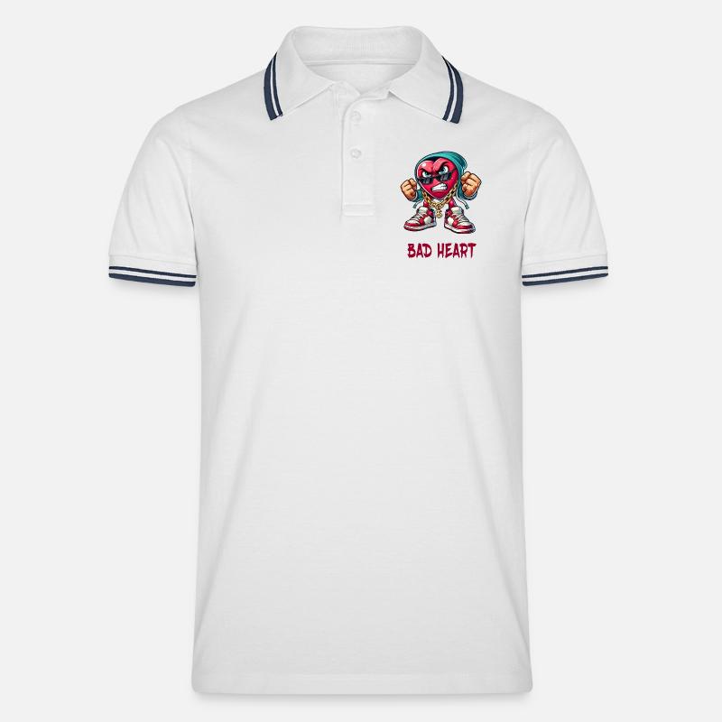 Böses Herz Design - Männer Tipped Poloshirt - Weiß/Navy